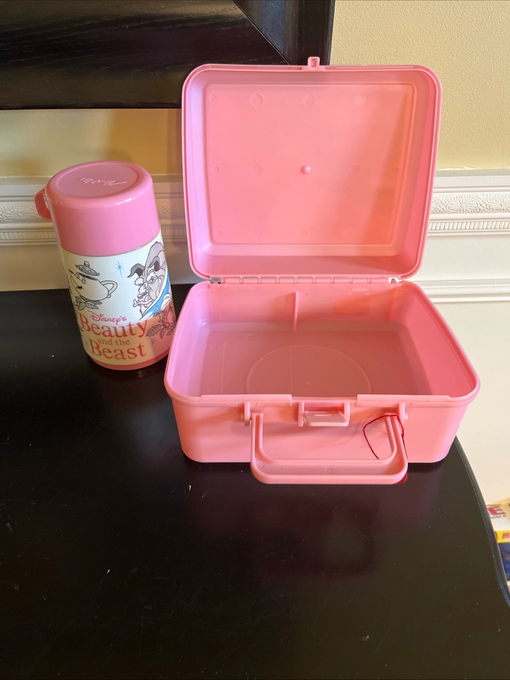 vintage 90s Disneys Beauty and the Beast Pink lunch box and thermos - Picture 3 of 6